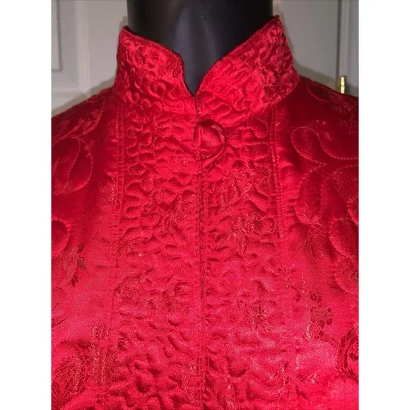 Vintage 100% Silk Made in Hong Kong CATHAY Red Quilted Robe Large - Picture 2 of 8